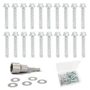 Galvanized Concrete Screws, 3/8" x 3" -20PCS Masonry Screws for Concrete, Hexagon Head Anchor Bolts for Concrete and Cement Blocks(Boxed with Socket and Washers)