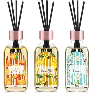 Reed Diffuser Set of 3 Pack, Linen Vanilla Citrus Scented Oil Diffuser with 15 Sticks, Reed Diffusers for Home, Bathroom Air Freshener, 1.7 Fl.oz Each, Total 5.1 Oz