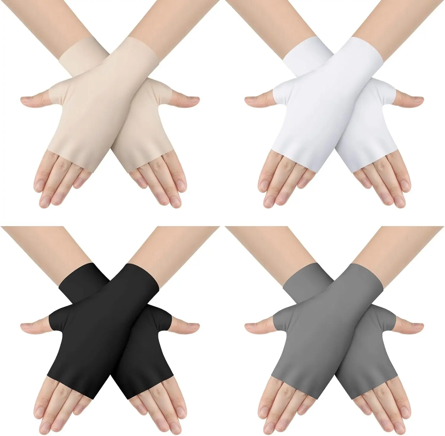 4 Pairs Sun Protection UV Gloves for Woman Half Finger Summer Hand Protection Gloves Touchscreen Fingerless Mittens No Brand No Brand