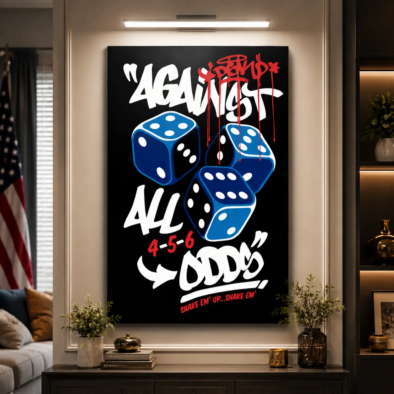 Retro Graffiti Dice Poster Canvas Wall Art Print, Vintage Wall Decor, Aesthetic Room Decor, Bedroom Wall Decor, Living Room Decor, Dorm Room Poster, Office Wall Art, High Quality Art Print