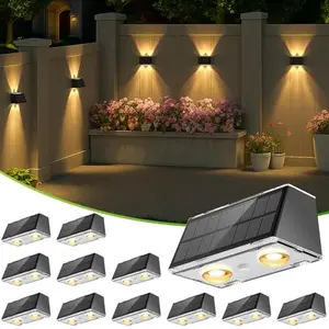 WELALO Solar Fence Lights 2 Pack, Solar Powered Lights Outdoor Waterproof, 9-Mode Warm/Cool White & RGB Up-Down Led Spot Wall Lights Dusk to Dawn Decor for Backyard, Deck, Patio, Pool, Railing(White)