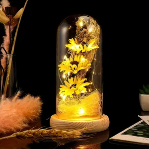Sunflower Glass Dome with LED Lights Elegant Floral Decor for Gifts Perfect for Mother's Day & Birthdays Unique Gift Idea