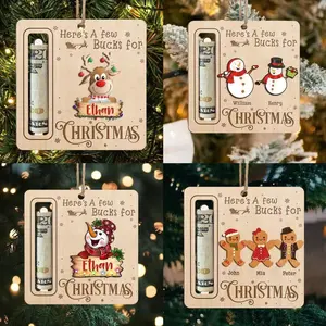 Wooden Money Holder Ornament, 1 Count Snowman Reindeer Gingerbread Design Money Holder, Christmas Tree Decorations for Festive Season Gifts