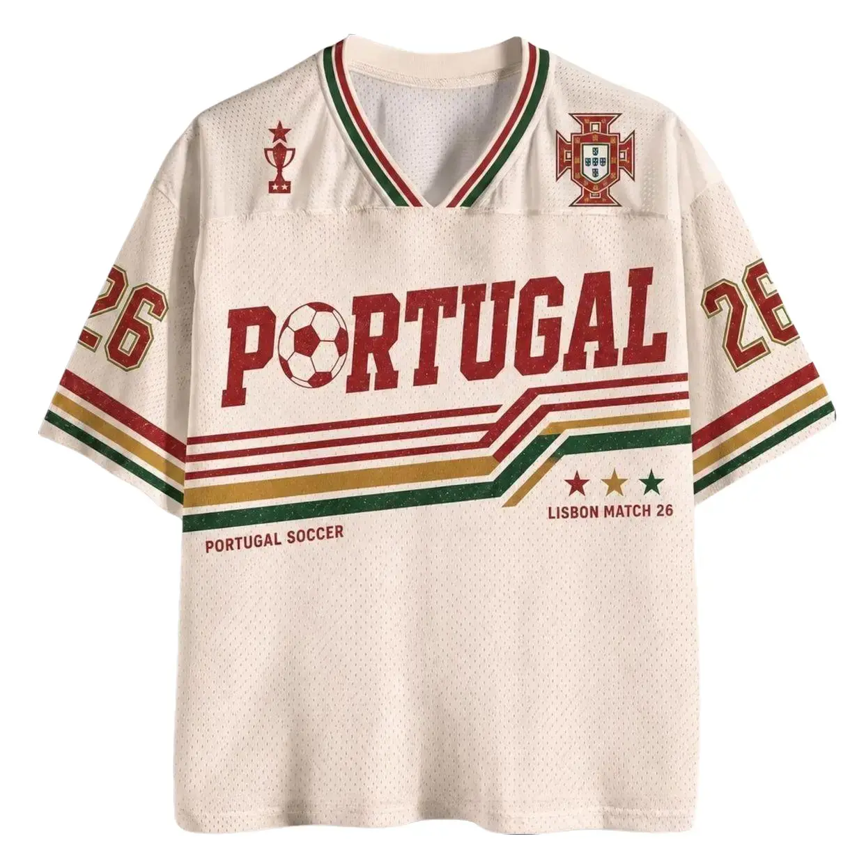 Portugal Retro Lisbon Unisex Oversized Box Short-Sleeve Lightweight Polyester Mesh Soccer Jersey - Sublimated Print, Custom Name & Number, 2XL/3XL/4XL, Portuguese Football Fan Collectible Gift