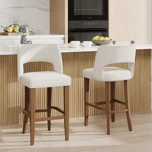 26 Inch Counter Height Bar Stools, Upholstered Bar Chairs with Ergonomic Backrest, Sturdy Wood Legs Comfortable Kitchen Island Stools for Home Bar Dining Room