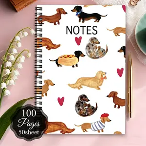Cute Local Dog Spiral Notebook & Diary, Short Horizontal Line Inner Page, Pet Design, Suitable for School, Office, Travel Journal