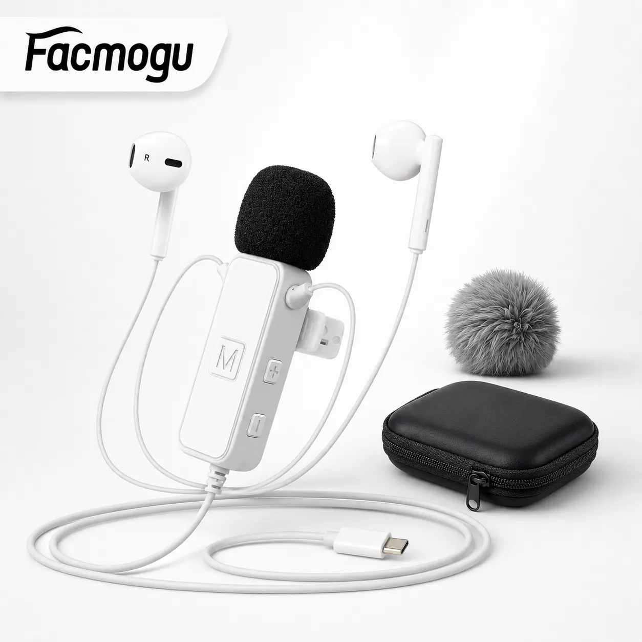 Facmogu Wired Audio Headset with H2 Cord Sound Card - Smartphone Mobile Recording, Live Broadcast Karaoke Voice Changer, Microphone, Zipper Storage Bag, Plug and Play, Compact