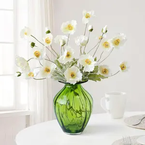 White Poppy Silk Flowers, 6pcs Lifelike Artificial Plants & Flowers, Faux Poppies Bouquet with Long Stems for Spring Kitchen Table Centerpiece Wedding Baby Shower Home Cemetery