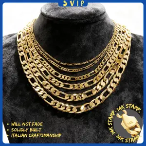 14K Real Gold Plated Figaro Chain Necklace for Men Italian Style 2mm/10mm Link 24" Length Tarnish-Free Nanotech Coating Durable Stainless Steel Hip Hop Streetwear Jewelry Perfect Layering Gift for Him