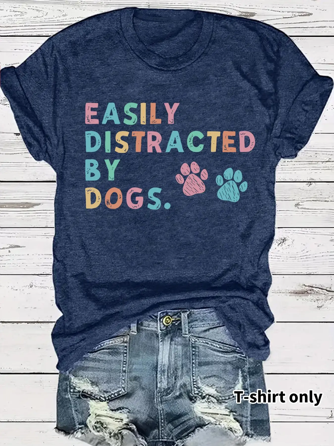 Women's Dog Paw Print Round Neck Tee, Casual Short Sleeve Crew Neck T-shirt for Summer, Fashion Women's Top for Daily Wear