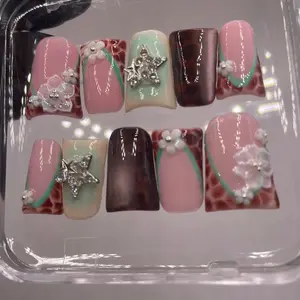 Handmade floral cat eye tortoiseshell press on nails| reusable press on nails