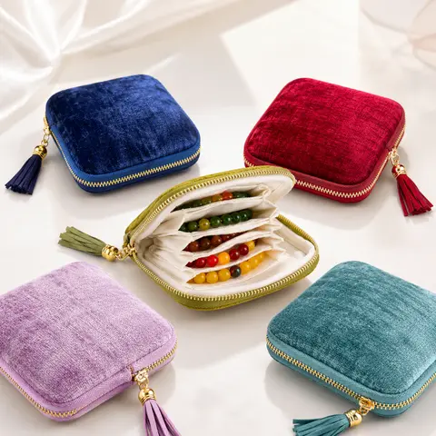 2026 New Travel Jewelry Case, Valentine's Giftsfor Women, Portable Organizer for Rings, Bracelets, &Bangles with Tassel Zipper, Elegant Jewelry Roll forJourney, Crystal Jewelry Storage Pouch, Mini, OrganizedPockets
