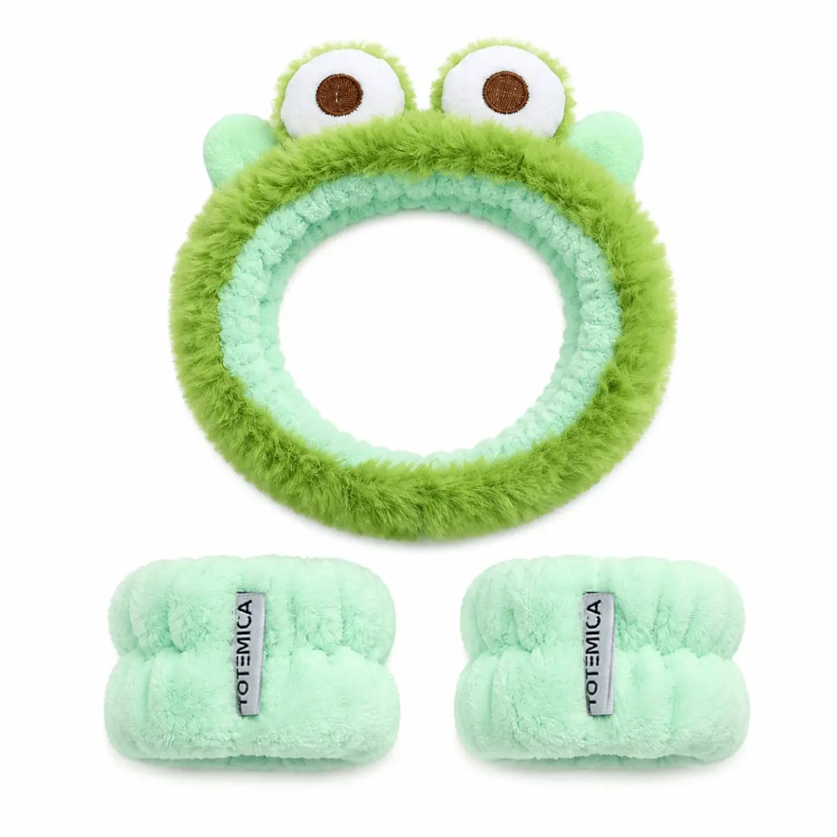 Totemica Spa Headband & Wristband Monster | Skincare Headband + Anti-Drip Wristbands ‍️ Soft Plush Spa Set | Reusable Kawaii Beauty Essential