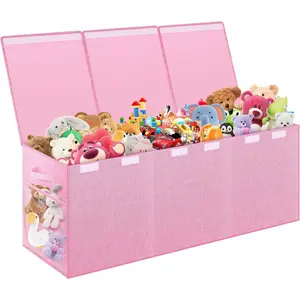 Box,  Box for  Boys Girls, Collapsible Sturdy  Storage Organizer with Mesh Pockets, 41"x14"x16"   Chest Boxes Bins Baskets for , Playroom, Pink