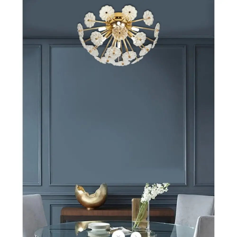 Golden Glass Brass Flush Mount Ceiling Light, Nursery Chandeliers for Commercial & Office Furniture Use