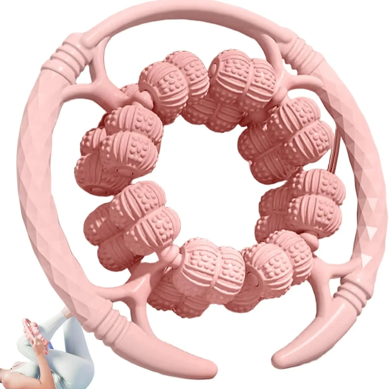 360° Ring Thigh Roller, Circular Manual Muscle Massage Relief & Relaxation Roller with 32 Wheels, Multi-Functional Clamp Ring Roller for Legs, Neck, Hands & Arms, Ideal for Indoor Exercise, Yoga and Body Care, Relaxation Aid