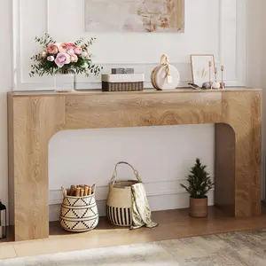 GARVEE 63 Inch Farmhouse Console Table in Deep Oak - Narrow, Slim Rustic Wood Entryway Table for Living Rooms, Hallways, Foyers, and Apartments, Perfect Behind Couch or in Small Spaces