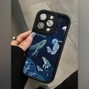 Deep Sea Whale Jellyfish Starry Sky Healing Art-Themed Phone Case, High Quality Protective Phone Case, Suitable for iPhone 17/16/15/14/13/12/11 Pro, Plus, Pro Max, Mini, X, XS,XSMAX, XR and Other Series, Shockproof, Lightweight, TPU Material.