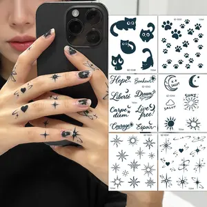 6 Sheets Herbal Juice Temporary Tattoos for Women, Tiny Star Flower Moon Finger Tattoos, Waterproof Realistic Line Art Body Art