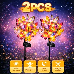 2Pcs Solar Butterfly Garden Lights -17 Bright Led Designs With Dual Lighting Modes - Automatic Solar Charging For Outdoor Decoration In Courtyards, Courtyards, And Pathways