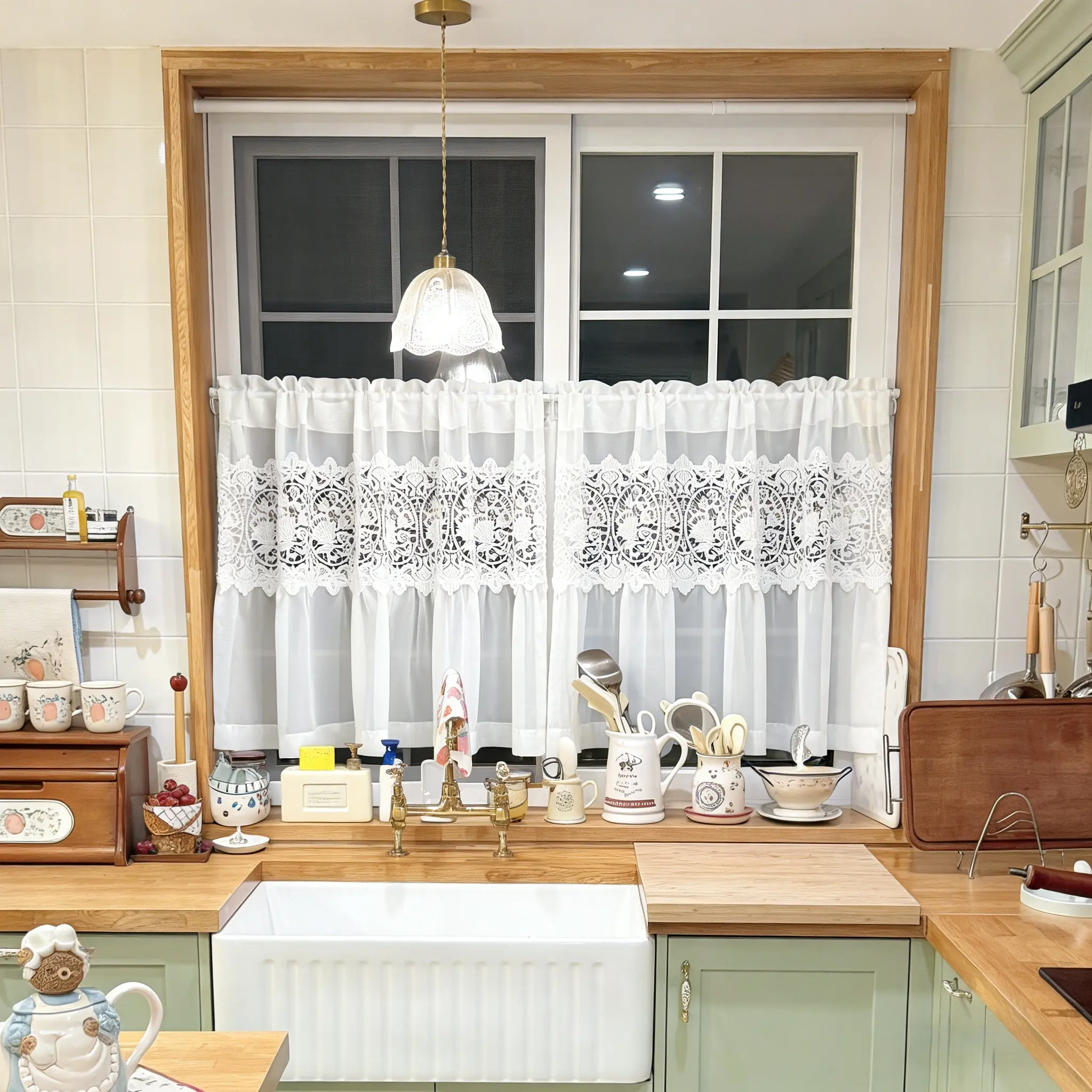 1PC American Country Style White Home Textile Home Decoration Curtain - Elegant Hollow Floral Embroidery Easy Install Cafe Valance, Soft Light Filter Princess Aesthetic Rod Pocket Top (W79xL27.5in) for Kitchen Bathroom