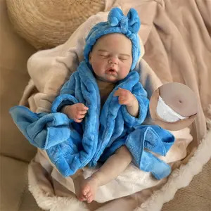 47CM Handmade Painted Vinyl Boy Reborn Dolls Can Be Washable Soft Full Body Vinyl With Blue Outfits Reborn Dolls For Birthday/Christmas/New Year Gift Muñecas Reborn