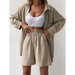 Lydia High Waisted Linen Shorts Set