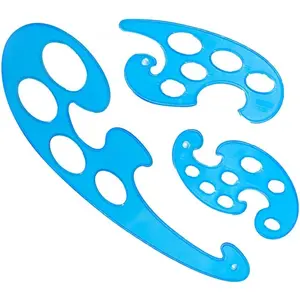 Ruler in Transparent Reusable Plastic Template Useful as Drafting Tool for Professional Drawing Instrument and Graphing at Work,  or Home Projects in Set of 3 Shapes by