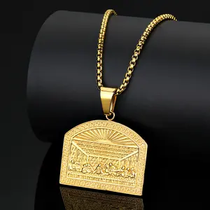 2025 New product last supper golden Jesus titanium steel pendant hip hop stainless steel necklace