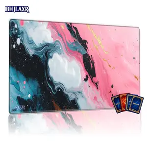 Abstract Fluid Art Pink Teal MTG Playmat - 12x24in Resin Acrylic Pouring Non-Slip Card Game Mat, Ideal for TCG MTG Enthusiasts Family Gatherings, Perfect Gift for Gaming Lovers
