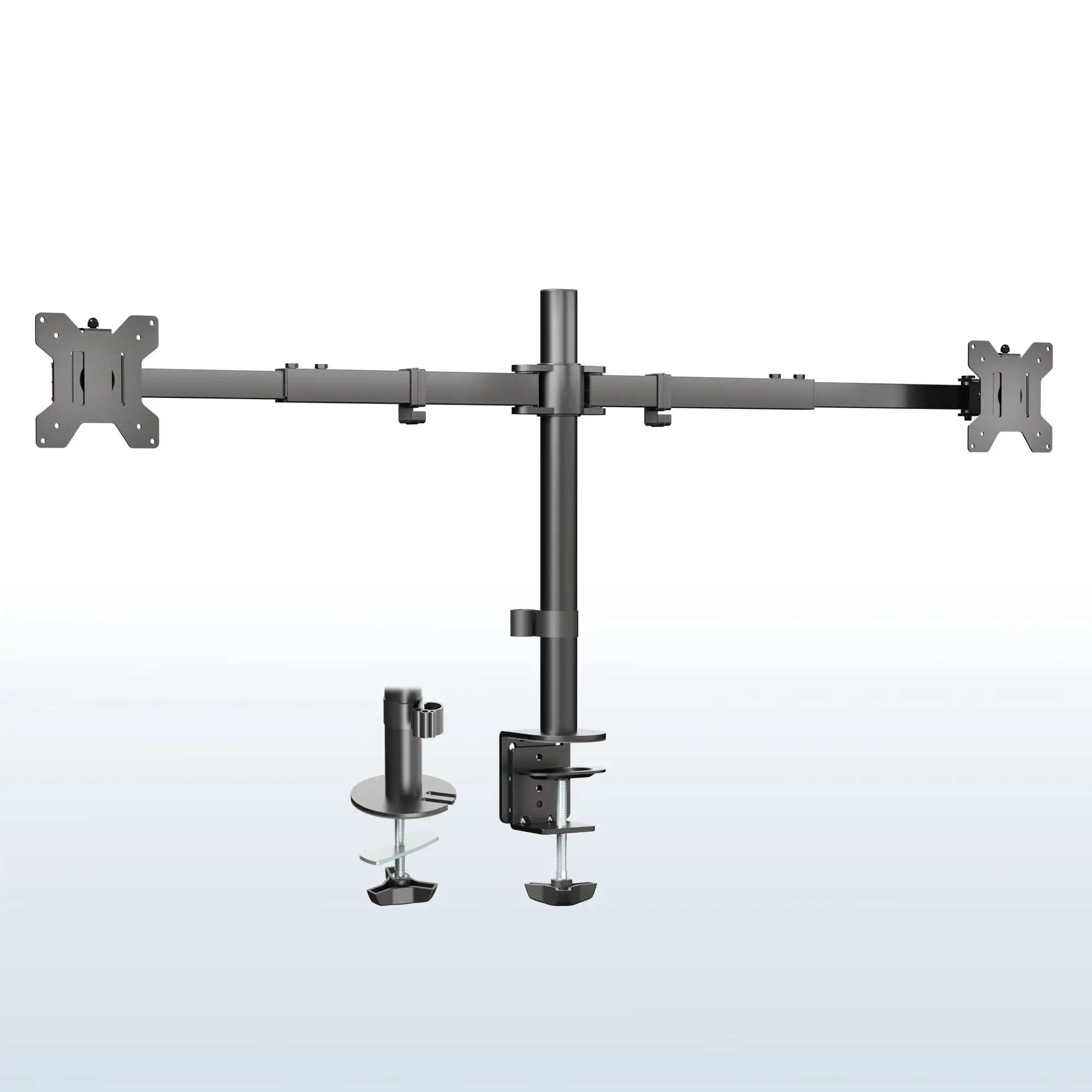 Telescoping Dual Arm Dual Monitor Mounting Stand for Office Furniture - Fits 27” to 38” Screens