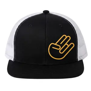 Shocking Hand Gesture Graphic Trucker Hat - Shocker Sign Mesh Back Cap - Funny Sarcastic Snapback Baseball Hat - Edgy Streetwear Headwear - Premium Black & White Adjustable Driver Cap