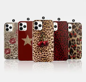 Leopard Print Phone Case for iPhone 17 16 15 14 13 12 Pro Max Plus - Rockstar Girlfriend Aesthetic Cherry & Lips - Trendy Cheetah Star Cover
