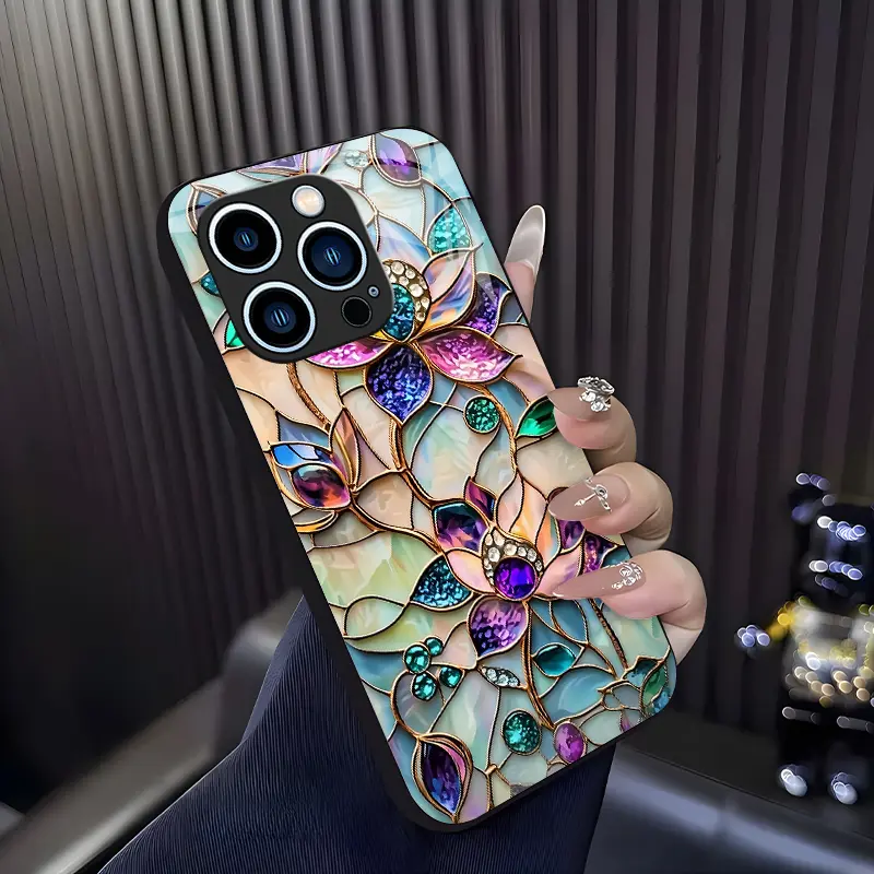 Stained Glass Mosaic Case for iPhone 17 16 15 14 13 12 Pro Max, Samsung Galaxy S26 S25 S24 Ultra Plus, Aesthetic Tile Art Phone Cover, Shockproof Slim Fit Case,Summervibes summerwins 985