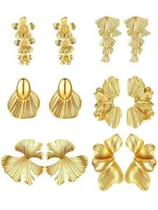 6 Pairs Chunky Gold Statement Earrings Set for Women Gold Geometric Hoop Dangle Earrings Knot Flower Stud Drop Trendy Gift Stud Earring Jewelry