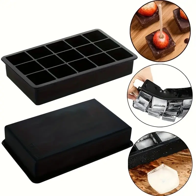 1pc Silicone Ice Cube Trays, Ice Cubes Maker, with Each Tray Easily Release 15 Cubes of Ice, Non-Bpafree, Reusable, Suitable for Refrigerator, Beverages, Chocolate, Juice