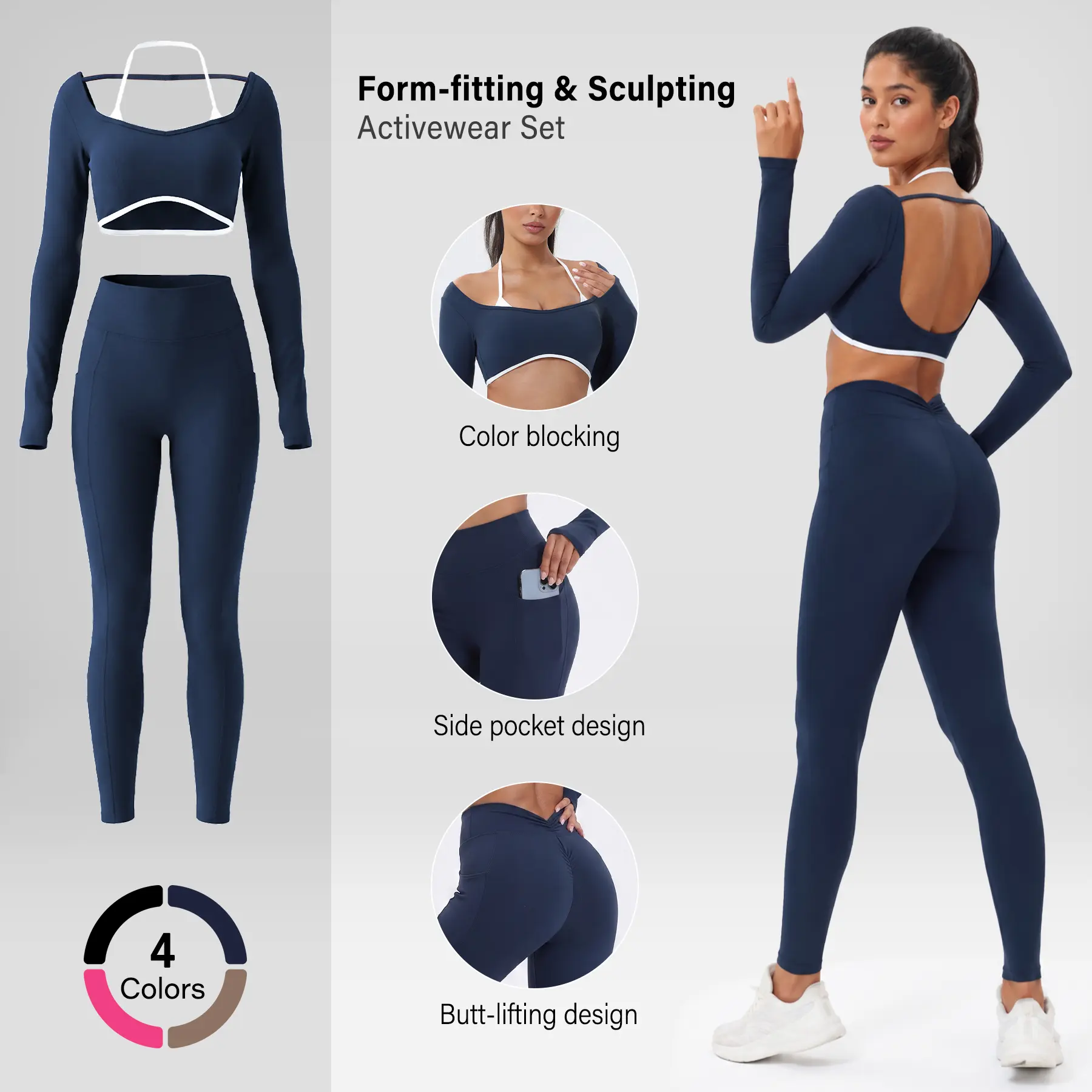 Summervibes Workout Sets for Women 2 Piece Outfits Seamless High Waist Leggings Yoga Long Sleeve Crop Tops Athletic Gym Sets elegante  sport halter bra for gym workout sets for women Activewear High Waisted Outdoor Fun
