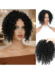 Women's Short Afro Curly Hair Extension Block, African Cover Top Knot Hairline, Synthetic Fiber Wig Replacement Piece, Synthetic Hairpiece