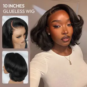 AliPearl Wigs Natural Black Side Part Layered Cut Wavy Short Bob Wig 5x7 Lace Closure Wig Pre Cut Pre Plucked Lace Ready to Go Glueless Wig 10inch 180%Density Human Hair Bob Lace Frontal Wig