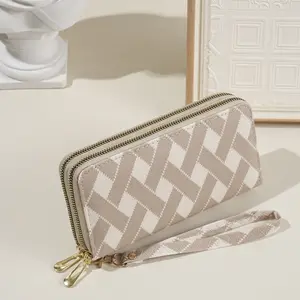 2026 American Lady's Fashion Striped Double Zipper Large Capacity Phone Bag with Multiple Card Slots and Coin Compartment