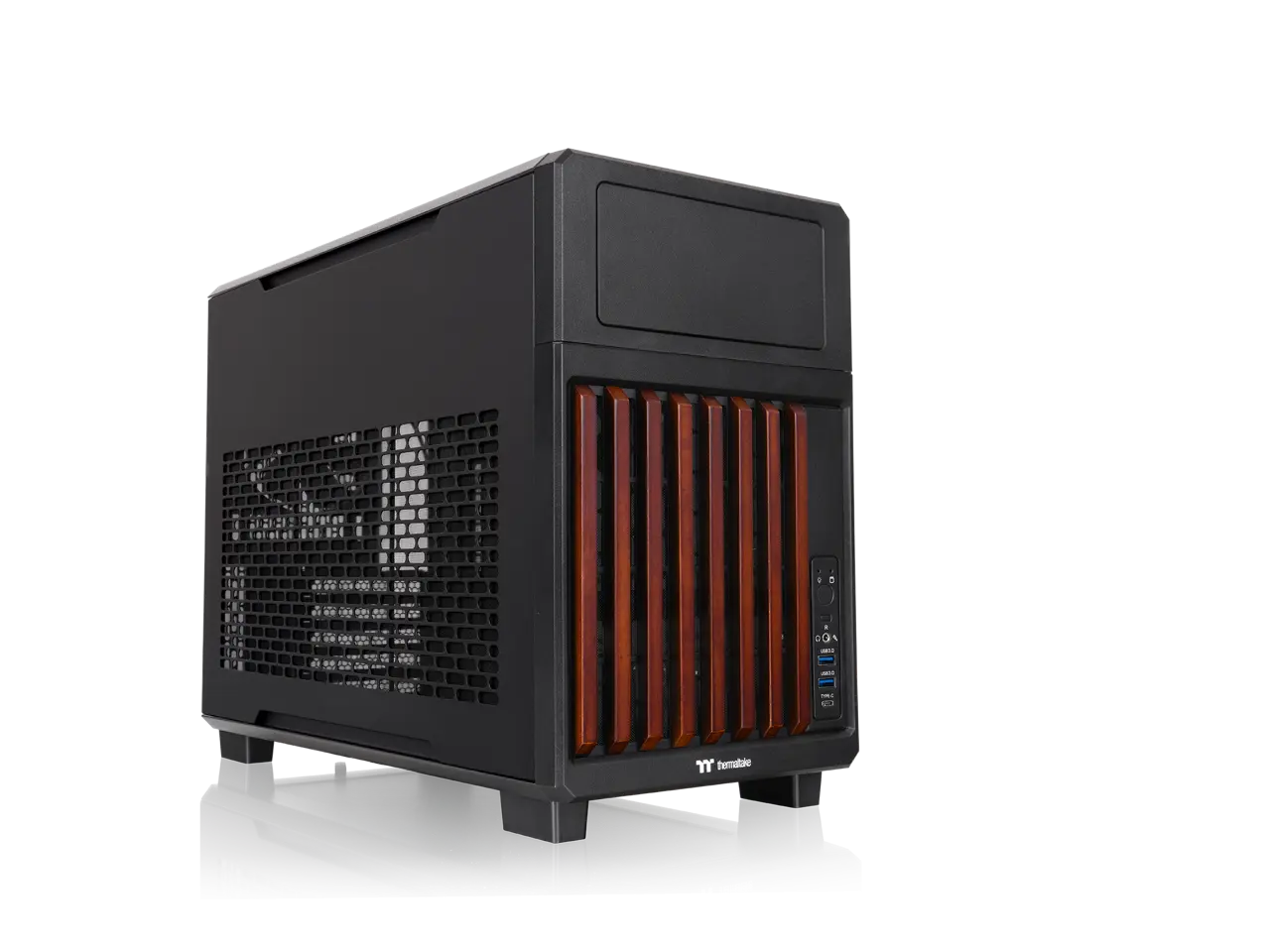 Thermaltake TR200 WS; Micro Chassis; Wood Front Trim; mATX/mITX Support; 360mm Radiator Support; 365mm GPU Clearance; 258mm PSU Clearance; 175mm Air Cooler Clearance; 5.25" Bay Support; Black; CA-11L-00S1NN-WS