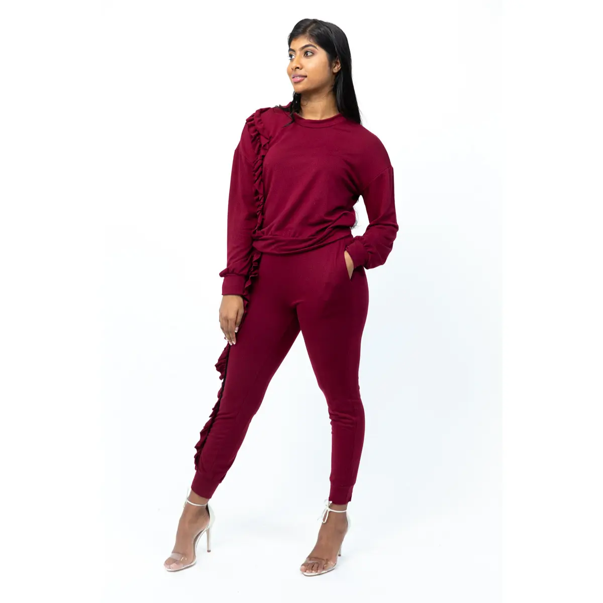 Burgundy Frill Jogger Set
