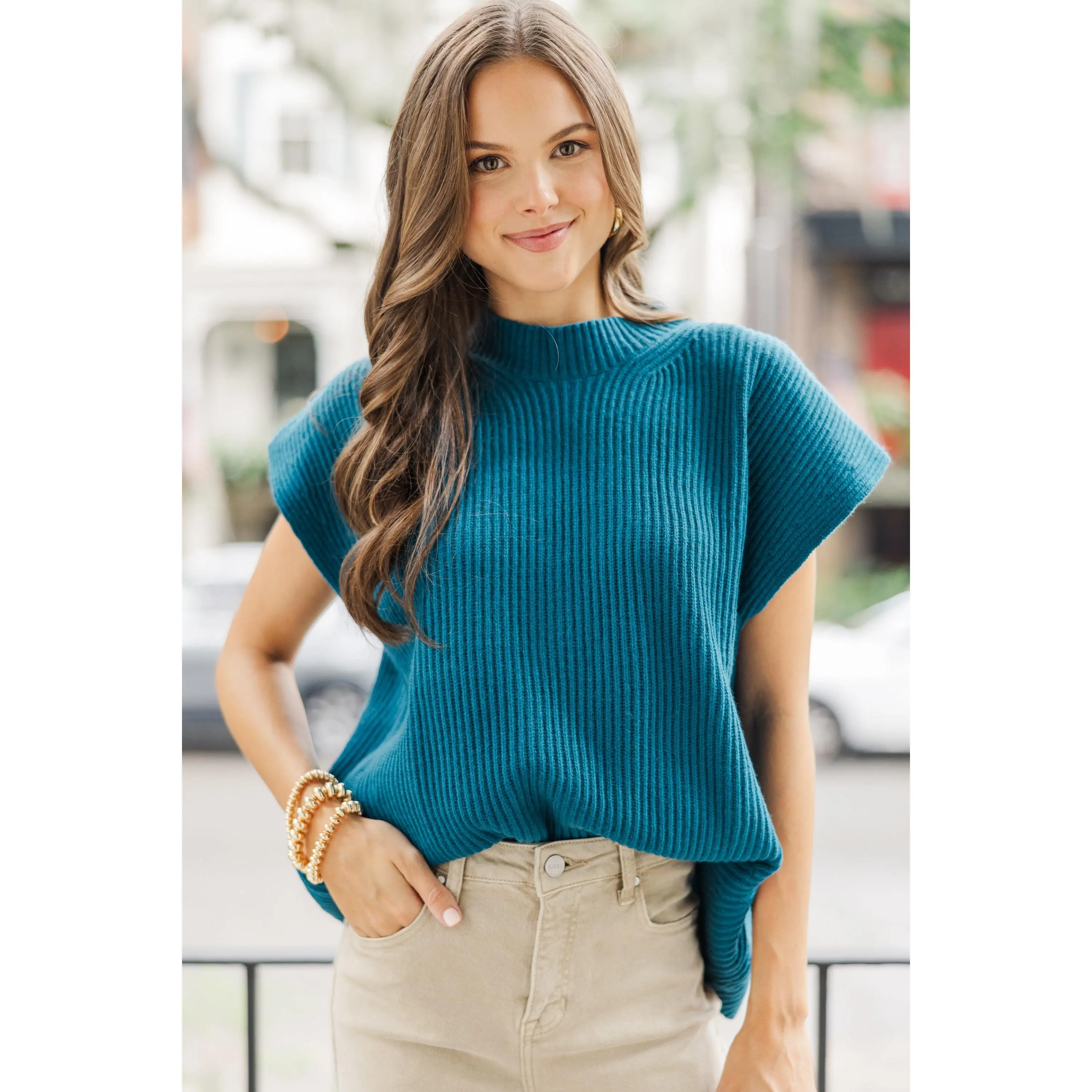 The Slouchy Teal Blue Short Sleeve Sweater