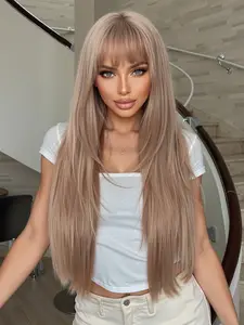 C-Dwy 24 Inch Straight Blonde Wig with Bangs, Premium Synthetic Hair for Everyday Fashion, Stylish Long Wigs for Women Natural Looking Wigs