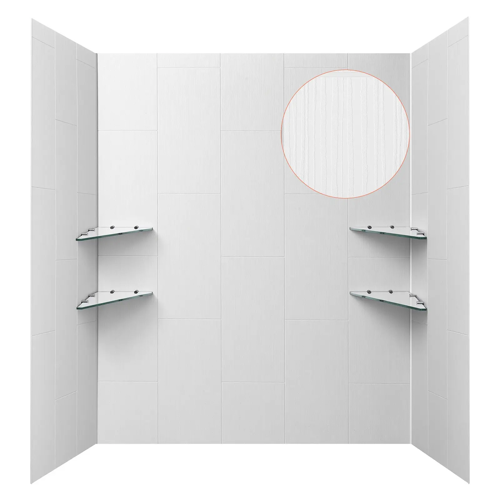 【FathersDayGift】VEVOR Shower Wall Panels, 60" W x 36" D x 75" H, 0.14" (3.5 mm) Thick, 3-Panel Waterproof SMC Shower Surround Kit, Quick Install and Trimmable Bathroom Tub Wall Panel Surround Kit with 4 Glass Shelve
