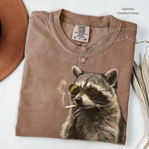 Comfort Colors Raccoon Smoking Cigarette Meme Shirt, Funny Raccoon T-Shirt, Unisex Novelty Animal Shirt, Raccoon Humor Meme Graphic Tee