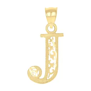10kt Yellow Gold Unisex Initial Letter J Charm Pendant