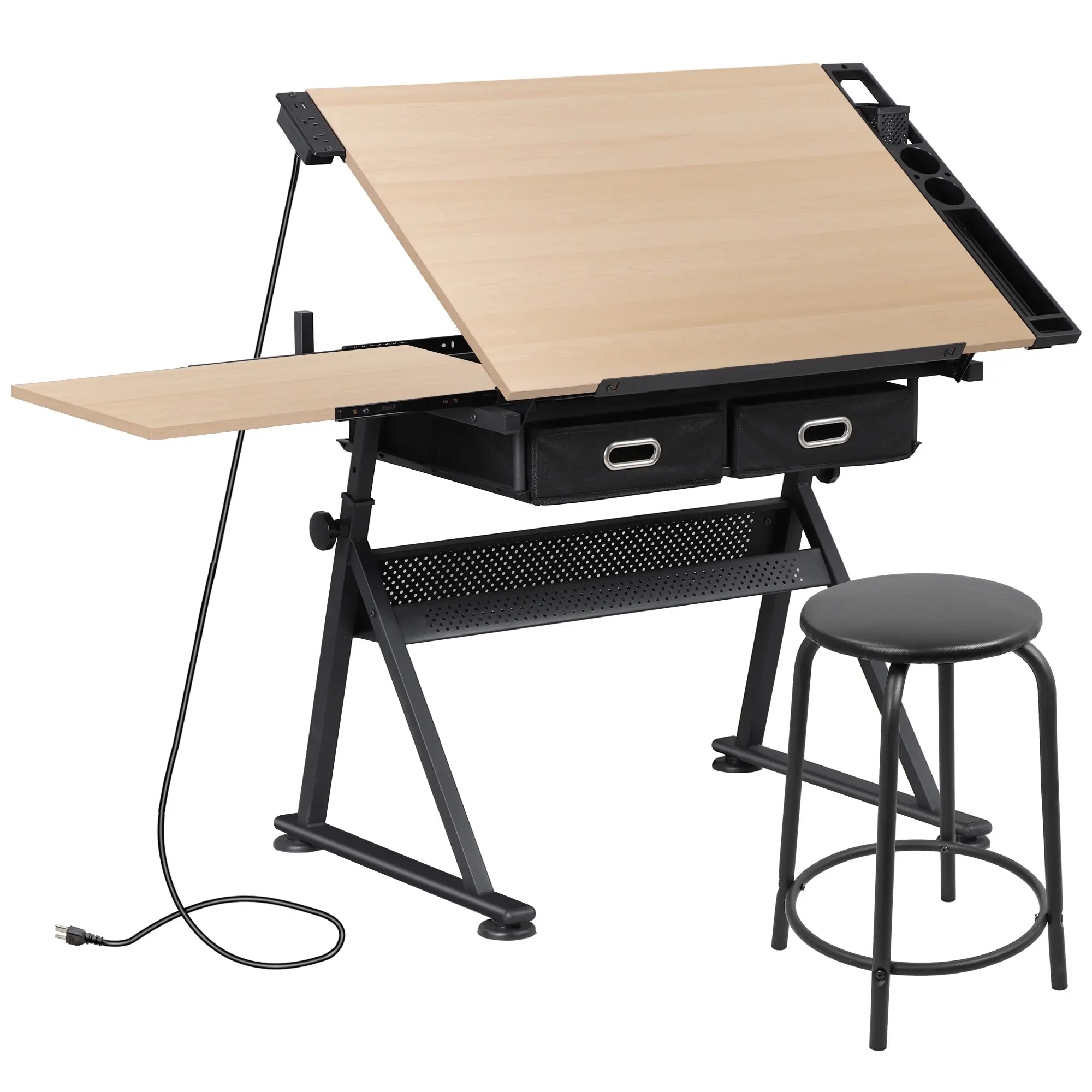 Segawe Height-Angle Adjustable Drafting Table - Tiltable Tabletop, Durable Steel-Wood Construction, Wood Workstation with Smooth Sliding Drawers, Ergonomic Office Desk for Students,summerwins