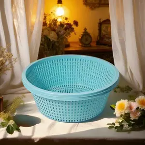 2pcs Stackable Round Plastic Colanders, Thickened Mesh with Drain Holes, Kitchen Multi-Functional Cleaning Basket, Space-Saving Design
