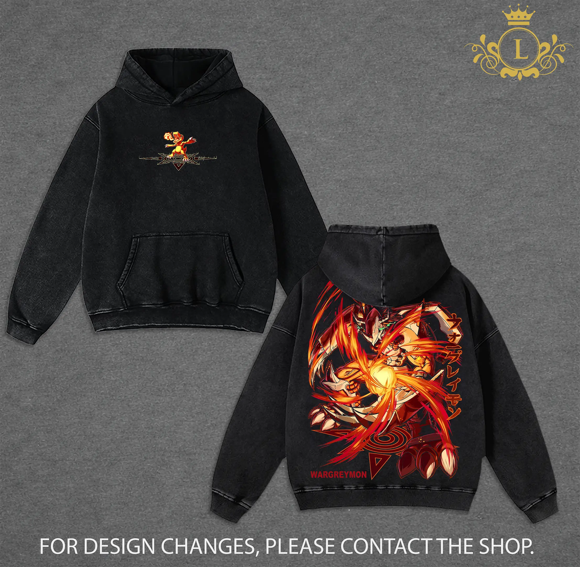 WarGreymon Wash Hoodie Ver 2 - Vintage Digimon Adventure Shirt | Heavyweight Washed Cotton Streetwear | Unisex Otaku Aesthetic | Classic 90s Anime T-shirt | Retro Monster Graphic Tee
